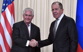 US Secretary of State Rex Tillerson shakes hands with Russian Foreign Minister Sergei Lavrov after a press conference in Moscow.