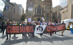 Protesters call for immigration detention centers on Nauru and Manus Island to close in Melbourne, in August 2016.