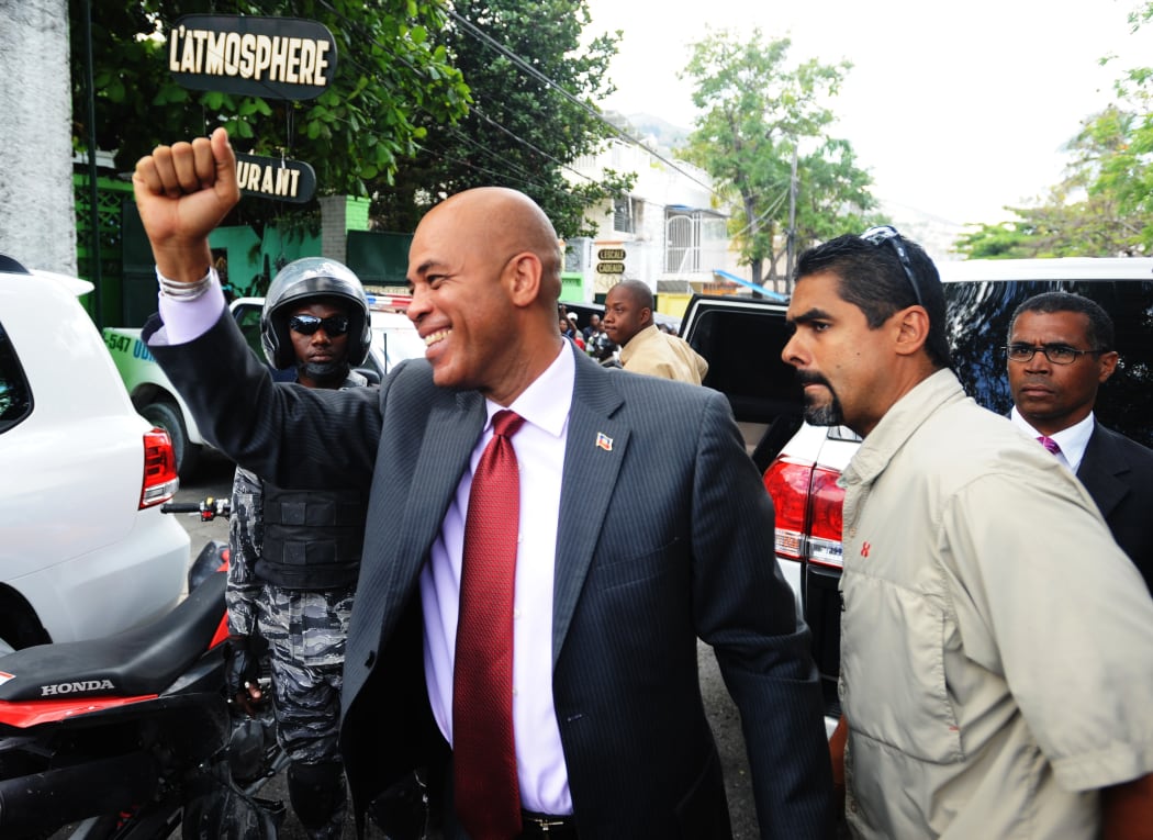 Michel Martelly celebrates his election in Port-au-Prince in April 2011.