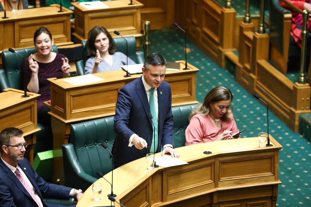 The Minister for Climate Change James Shaw speaks to a motion declaring a climate emergency at Parliament