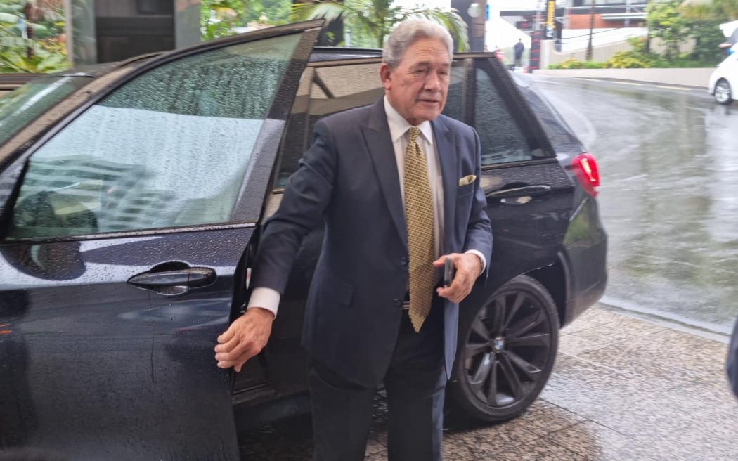 Winston Peters arriving at the Cordis Hotel for coalition talks