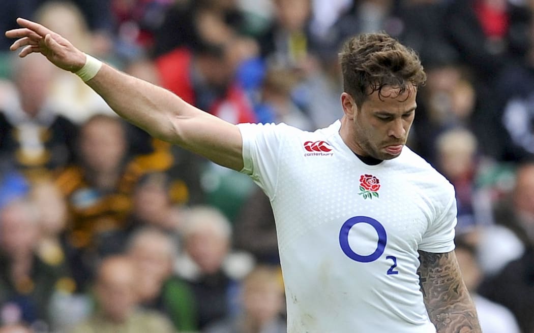 England's Danny Cipriani kicks a conversion during the match between England and the Barbarians at Twickenham.
