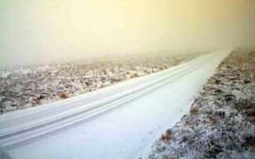 Snow on the Desert Road today.