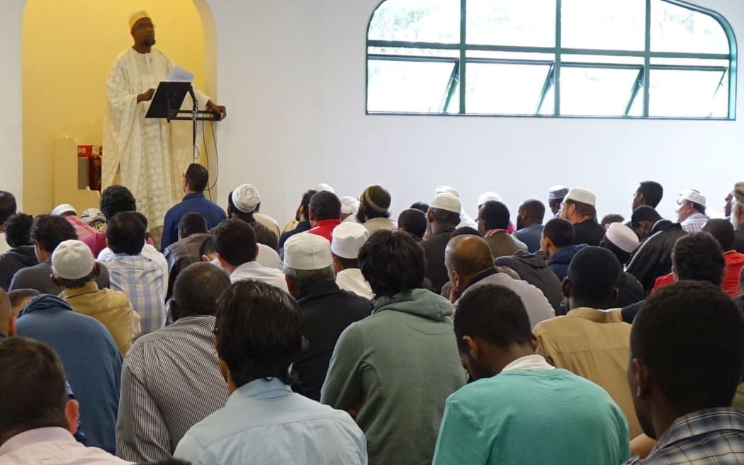 Men at Hamilton's Mosque during Friday prayers.