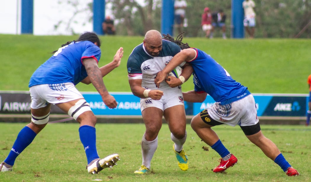The USA take the ball up through the middle against Samoa in the second round of the World Rugby Pacific Nations Cup 2019 at the ANZ Stadium in Suva, Fiji.