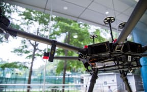 A drone on display at the headquarters of DJI in Shenzhen city.