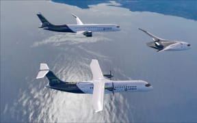 Concept image of different types of hydrogen powered planes. Airbus is investigating three types; turboprop, turbofan and blended wing options.