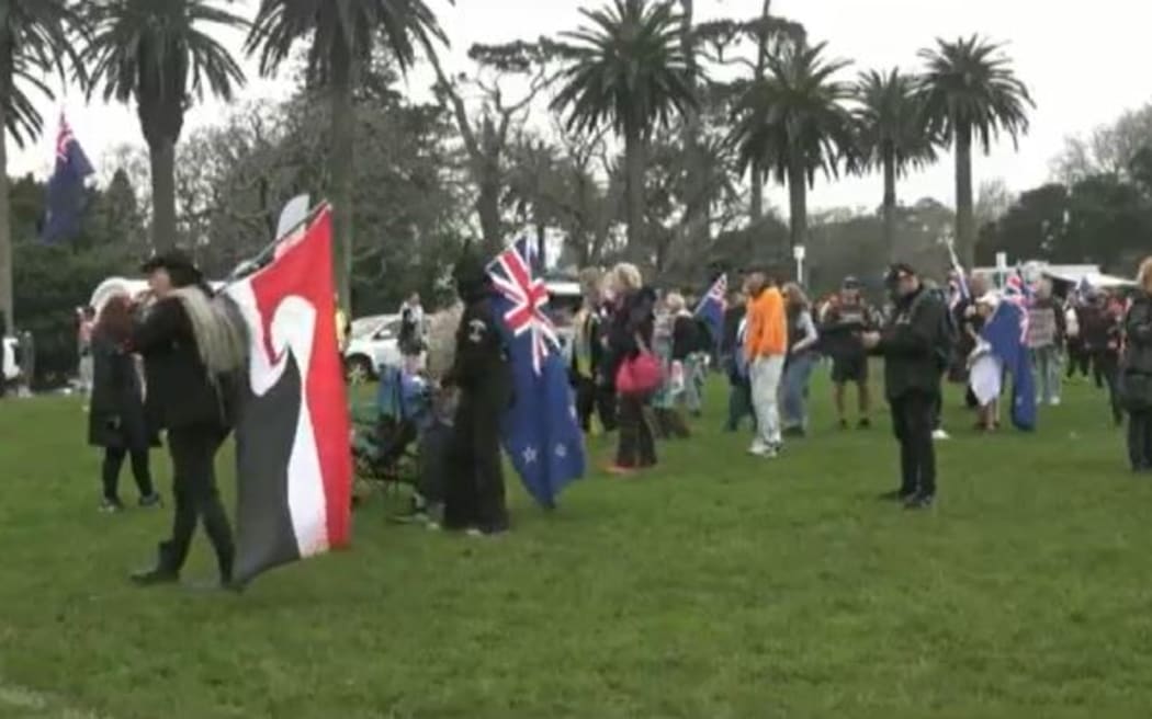 The Freedom and Rights Coalition protestation  astatine  Auckland Domain connected  6 August 2022.