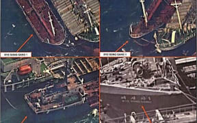 The US says these spy satellite images taken in October showed a North Korean vessel trying to conduct a ship-to-ship transfer.
