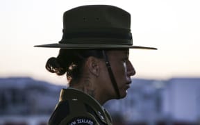 A New Zealand soldier at the Wellington Anzac Day dawn service.