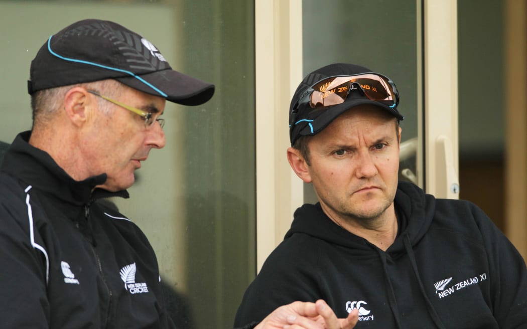 New Zealand Cricket's Bruce Edgar and Black Caps coach Mike Hesson.
