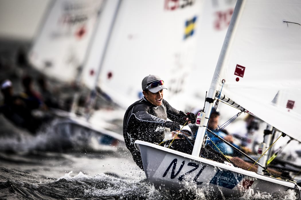New Zealander Andy Maloney competes in a sailing test event in Brazil in August in preparation for the Rio Olympics.