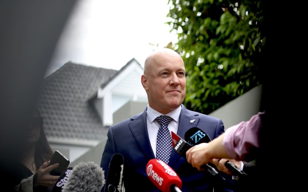 Christopher Luxon speaks to media outside his home in Auckland on 22 November