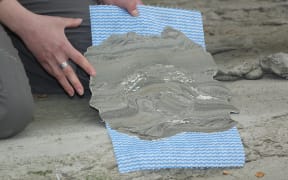 A silicon imprint of a dinosaur footprint.