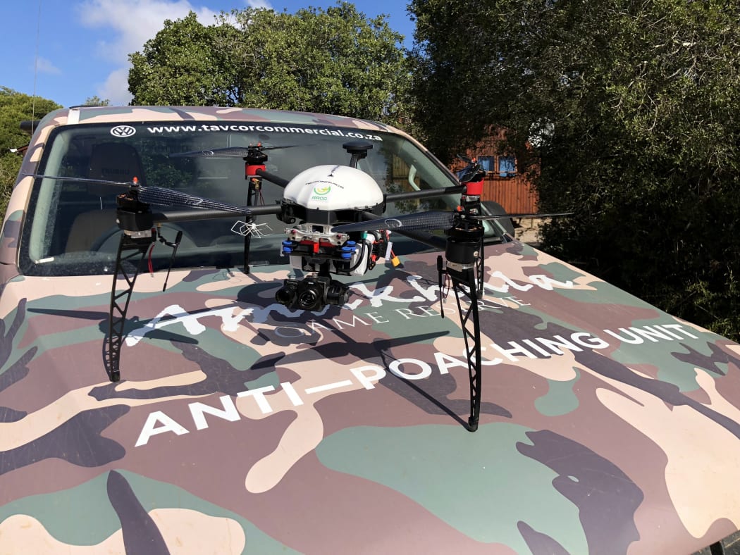 An Aeronavics drone on a truck belonging to the anti-poaching unit.