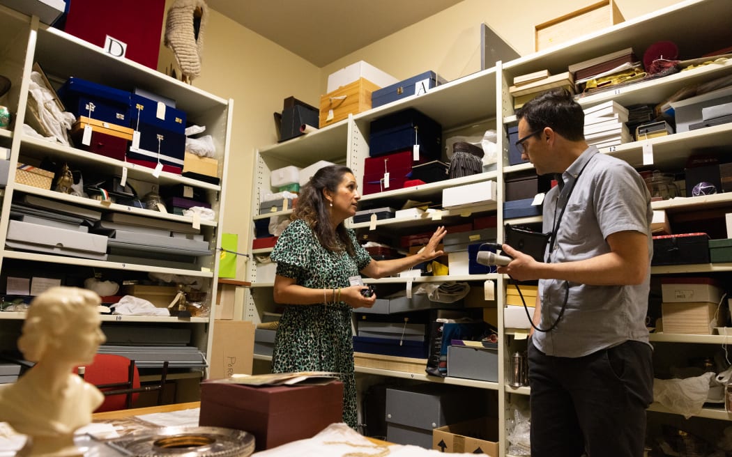 Parliamentary Curator Tasha Fernandez showcases Johnny Blades' Parliamentary Taonga Collection, which is kept in the vault.