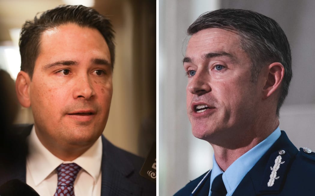 National Party justice spokesperson Simon Bridges, Police Commissioner Andrew Coster.