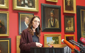 Prime Minister Jacinda Ardern announces the government's funding boost for the art sector at Te Papa.