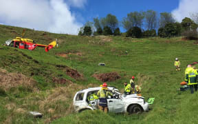 The driver had to shelter in his vehicle overnight after crashing on Kawhia road.
