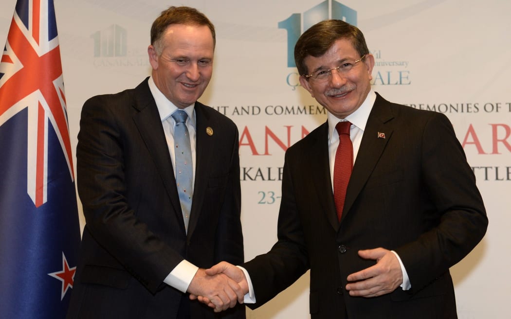 John Key (left) and Turkish Prime Minister Ahmet Davutoglu.