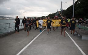 About 300 Ngāti Whātua Ōrākei iwi members marched from Ōrākei Marae to the Auckland High Court on 9 February, 2021.