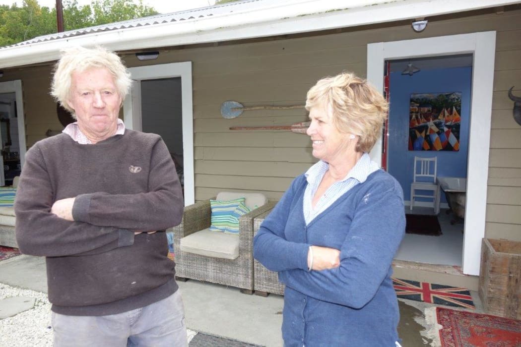 Vicki and Bob Todhunter outside the shearing shed they've made into a new home after the November 2016 earthquake.