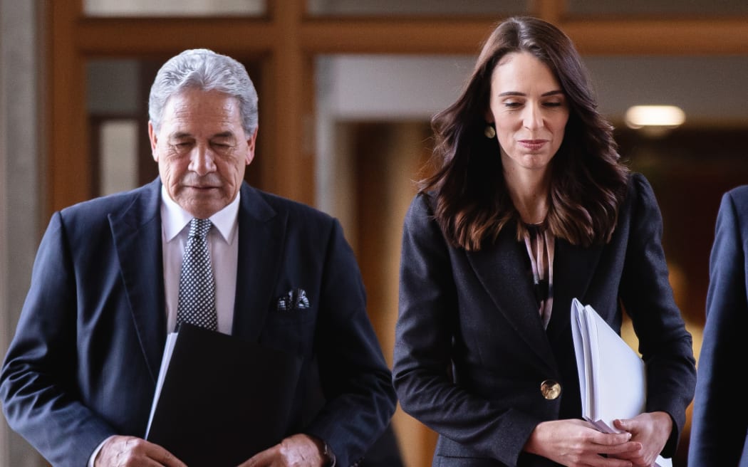 Deputy Prime Minister Winston Peters and Prime Minister Jacinda Ardern as they head to the House to present the 2020 Budget.