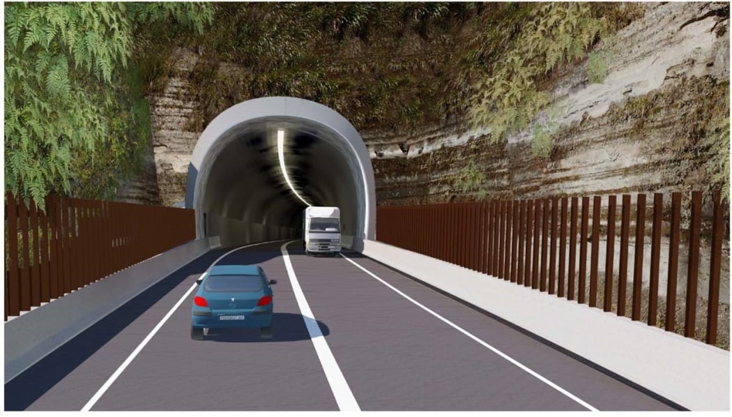 Artist impression of the Mt Messenger bypass project's southern tunnel entrance.