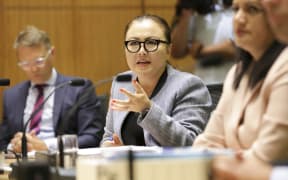 Melissa Lee speaks to the heads of RNZ at the select committee meeting.