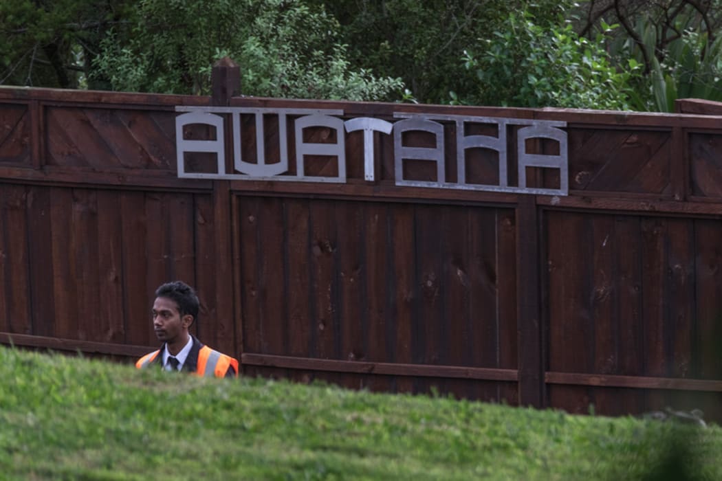 Security guard outside Awatahi Marae in Akoranga, Aucklands North Shore, where interns for the Labour Party have been staying.