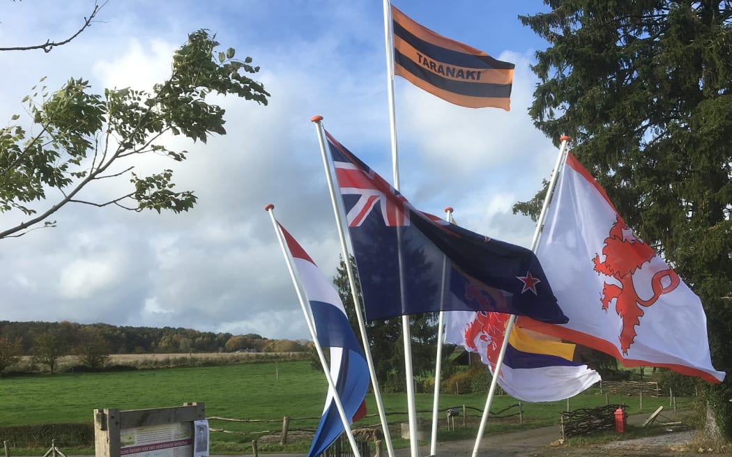Acting Flight Lieutenant Dobbin’s nephew organised the delivery of a Taranaki rugby flag to be flown at the unveiling in the Netherlands.