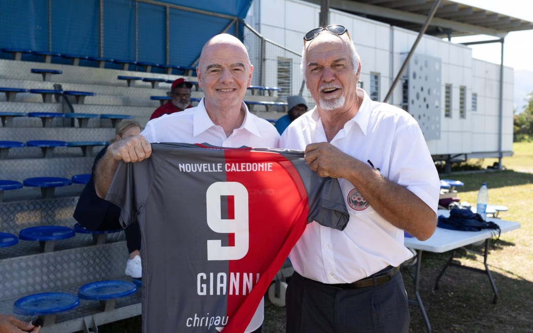 FIFA President Gianni Infantino with New Caledonia Football Federation President Gilles Tavergeaux as part of his visit to Noumea.