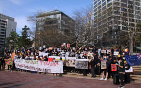 Anti-totalitarianism rally in Auckland's Aotea Square.