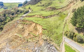The landslip that has wiped out part of the Whanganui-Raetihi road.