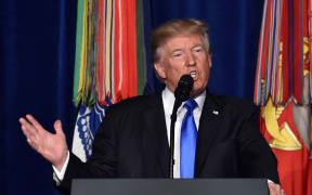 US President Donald Trump speaking during his address to the nation about Afghanistan, from Joint Base Myer-Henderson Hall in Arlington, Virginia, on August 21, 2017.