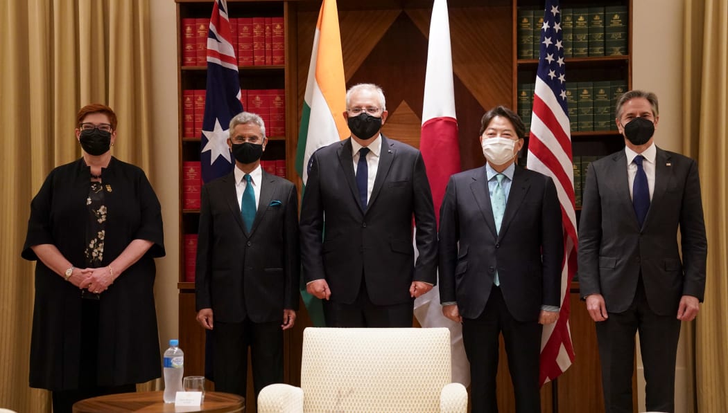 (L to R) Australian Foreign Minister Marise Payne, Indian Foreign Minister Subrahmanyam Jaishankar, Scott Morrison, Japan Foreign Minister Yoshimasa Hayashi and US Secretary of State Antony Blinken before Quad meeting of foreign ministers in Melbourne on February 11, 2022.