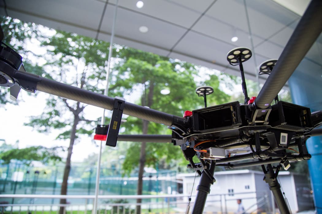 A drone on display at the headquarters of DJI in Shenzhen city.