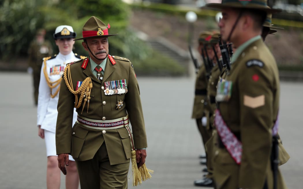 Governor-General Sir Jerry Mateparae inspects a guard of honour outside Parliament today.
