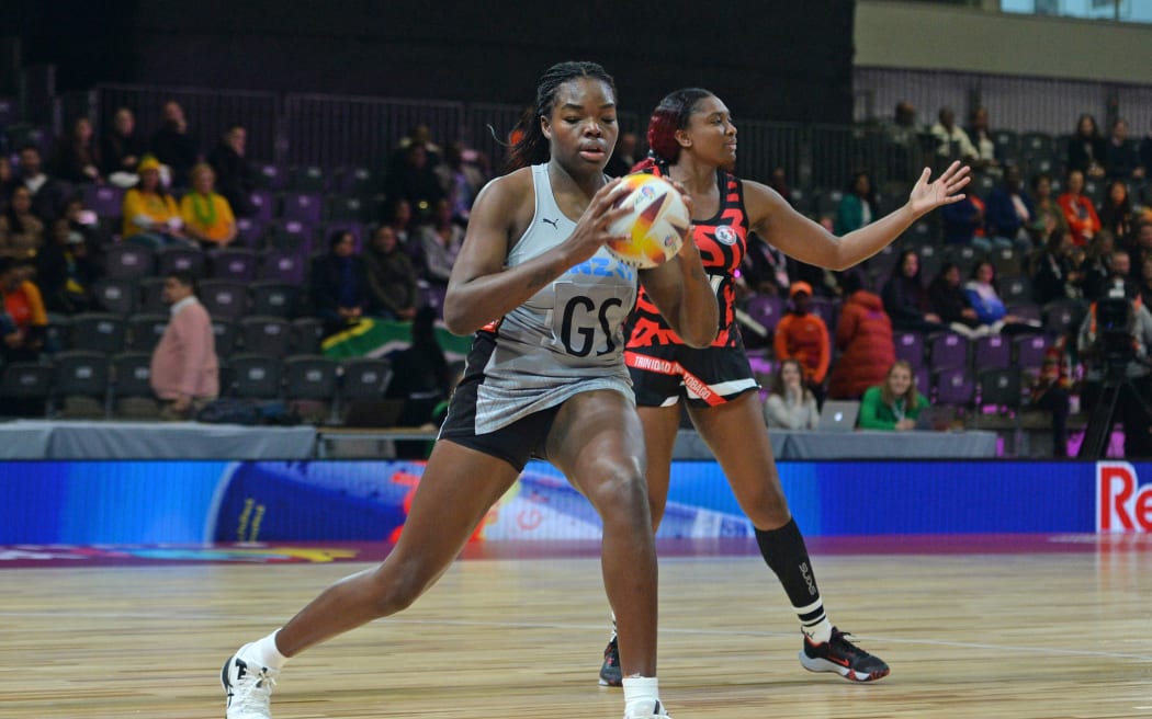 Grace Nweke of New Zealand during the 2023 Netball World Cup game between New Zealand and Trinidad & Tobago   at CTICC in Cape Town, South Africa on 28 July 2023 © Ryan Wilkisky/BackpagePix/ www.photosport.nz