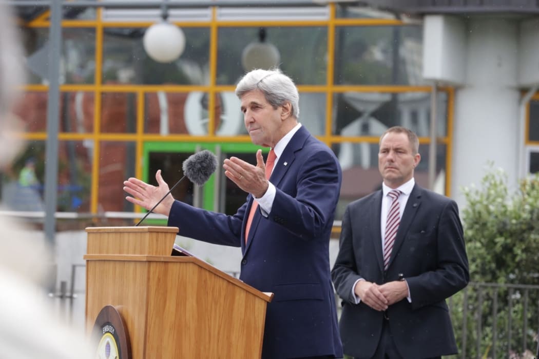 US Secretary of State John Kerry at a plaque unveiling Wellington on November 13, 2016.