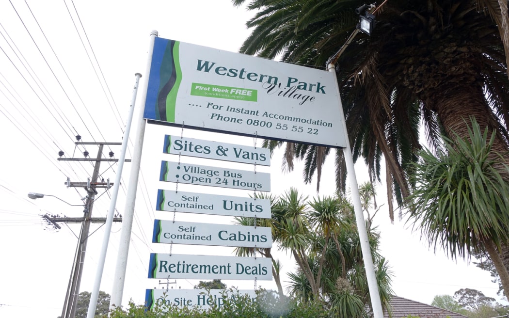 The entry to the Western Park Village in West Auckland.