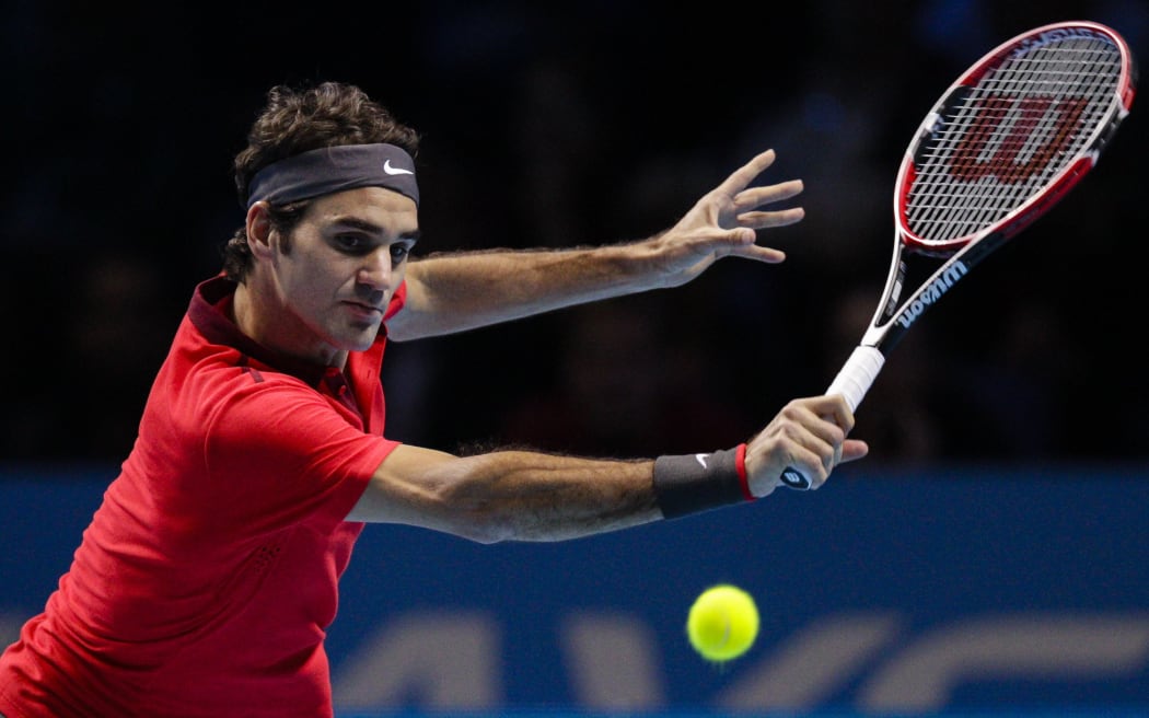 The Swiss tennis player Roger Federer in action.