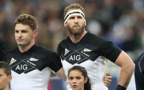 Beauden Barrett and Kieran read line-up together for the All Blacks in 2017.