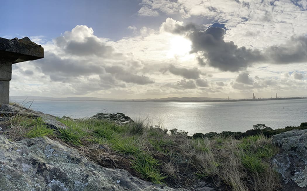 View from WWII gun emplacement above Urquharts Bay, looking towards Marsden Point and Whangarei Harbour.