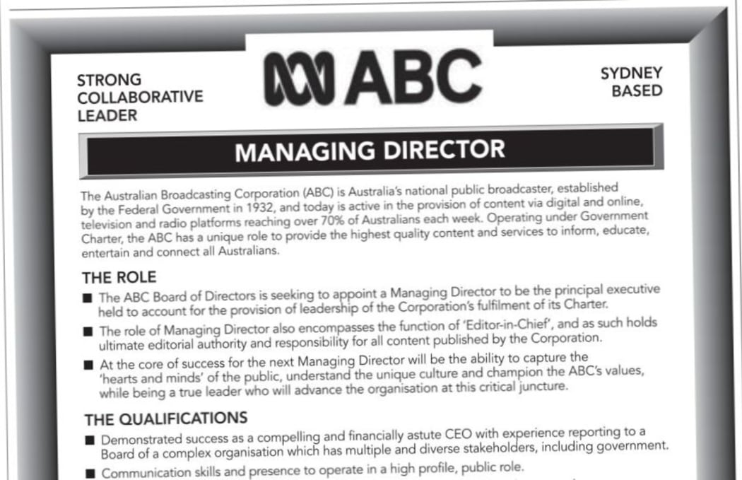 Situation vacant: months after a scandal saw off its two top execs, Australia's public broadcaster the ABC is still looking for a leader.