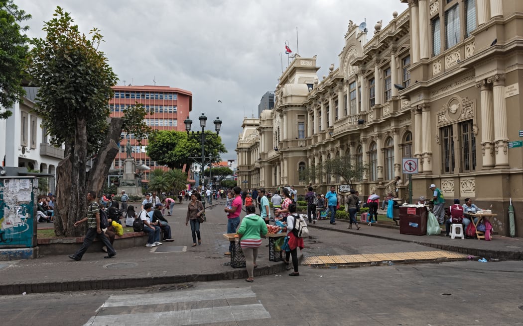 Pedestrians in the Plaza de Juan Rafael Mora, San Jose, Costa Rica
