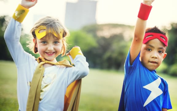 Kids Superheroes Fun Costumes Play Concept