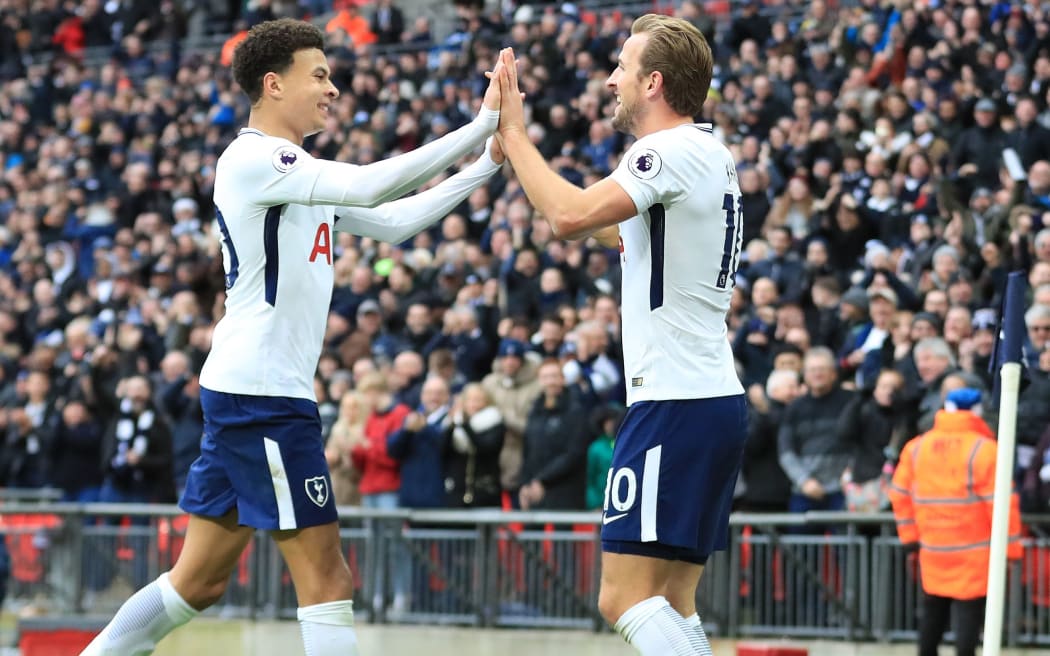 Tottenham duo Harry Kane, right, and Dele Alli celebrate a goal.