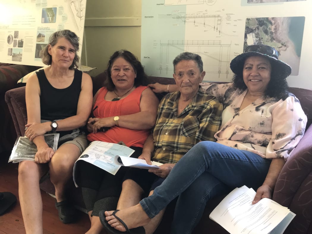 Keen to hear more about Pōuto wharf are (from left) Christine McGillivray, Cherrie Christy-Hita, Ngareta Richards and Fi Richards.