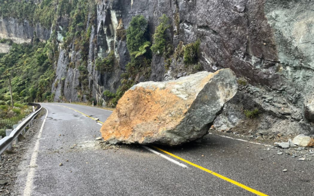 A large piece of the cliff wall that fell on SH6.